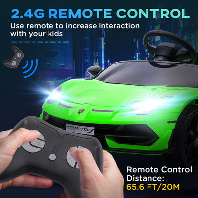 HOMCOM Lamborghini Licensed 12V kids Electric Car w/ Butterfly Doors, Remote, Music, Horn, Suspension - Green 