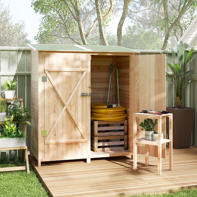 Outsunny 140 x 75 Fir Wood Garden Shed, with Asphalt Roof - Natural 