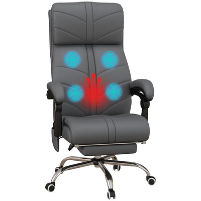 Vinsetto High Back Vibration Massage Office Chair, Heated Reclining PU Leather Computer Chair with Footrest, Grey 