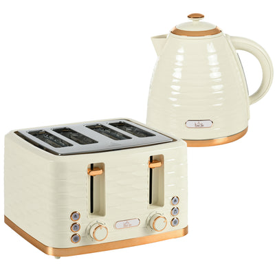 HOMCOM 3000W 1.7L Rapid Boil Kettle & 4 Slice Toaster, Kettle and Toaster Set with 7 Browning Controls and Crumb Tray, Beige 