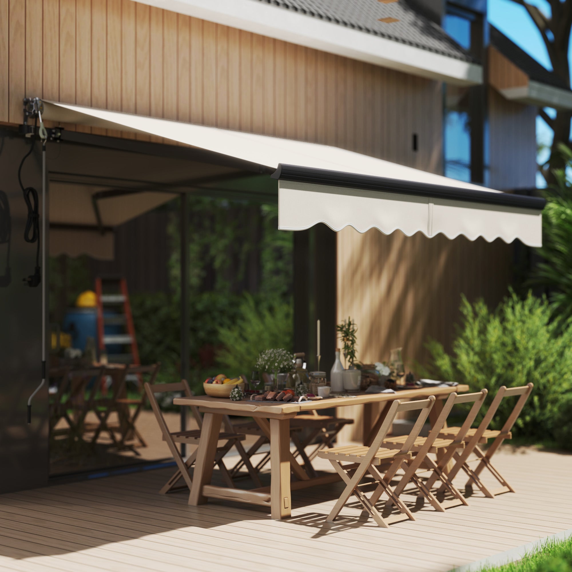 Outsunny 2.5 x 2m Electric Awning with Remote Controller, Aluminium Frame DIY Retractable Awning, UV30+ Sun Shade Canopy for Garden Patio Deck Door Window, Beige 