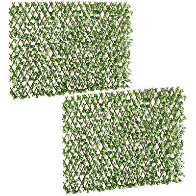 Outsunny 2pc Expanding Garden Trellis, 2 x 1m Faux Decorative Privacy Fence with Artificial Leaves, Privacy Screen Greenery Walls for Garden Balcony, Eucalyptus Leaves 