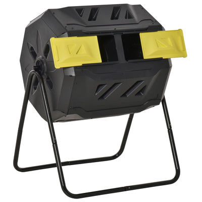 Outsunny 160L 360\'c2\'b0 Rotating Dual Chamber Composter - Yellow 