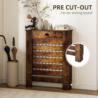 HOMCOM 95.5H x 78Wcm Radiator Cover, with Drawer - Rustic Brown