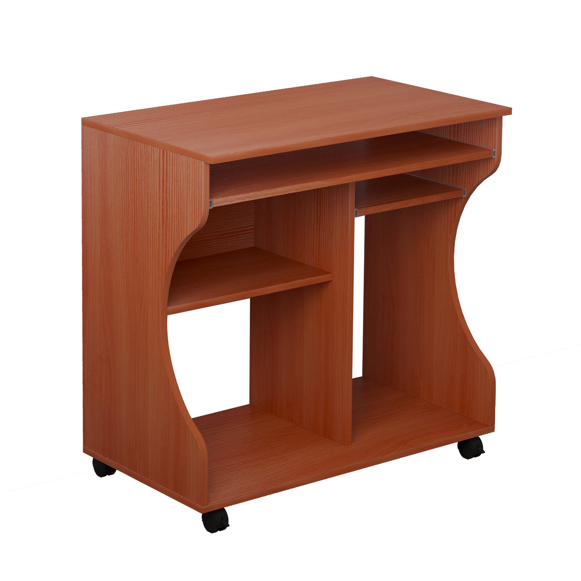 HOMCOM Multi-Storage Compact Work Desk, with Wheels - Cherry Wood Colour 
