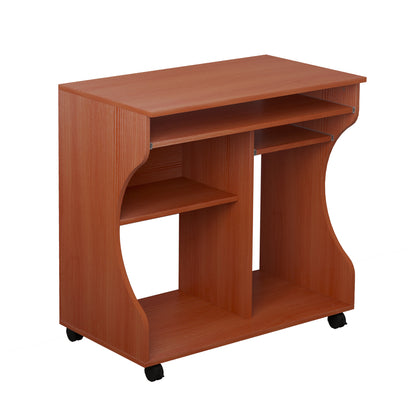 HOMCOM Multi-Storage Compact Work Desk, with Wheels - Cherry Wood Colour 