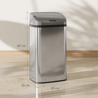 HOMCOM 48L Stainless Steel Sensor Bin - Silver-Tone 