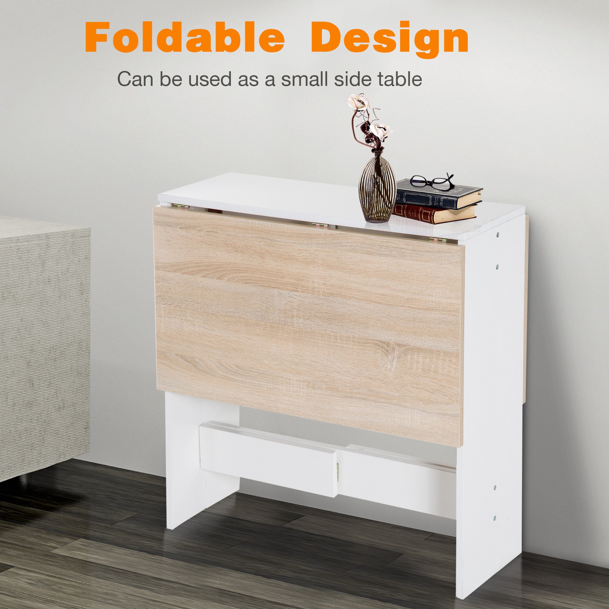 HOMCOM Wooden Folding Dining Table Writing Computer Desk PC Workstation Space Saving Home Office Oak & White 
