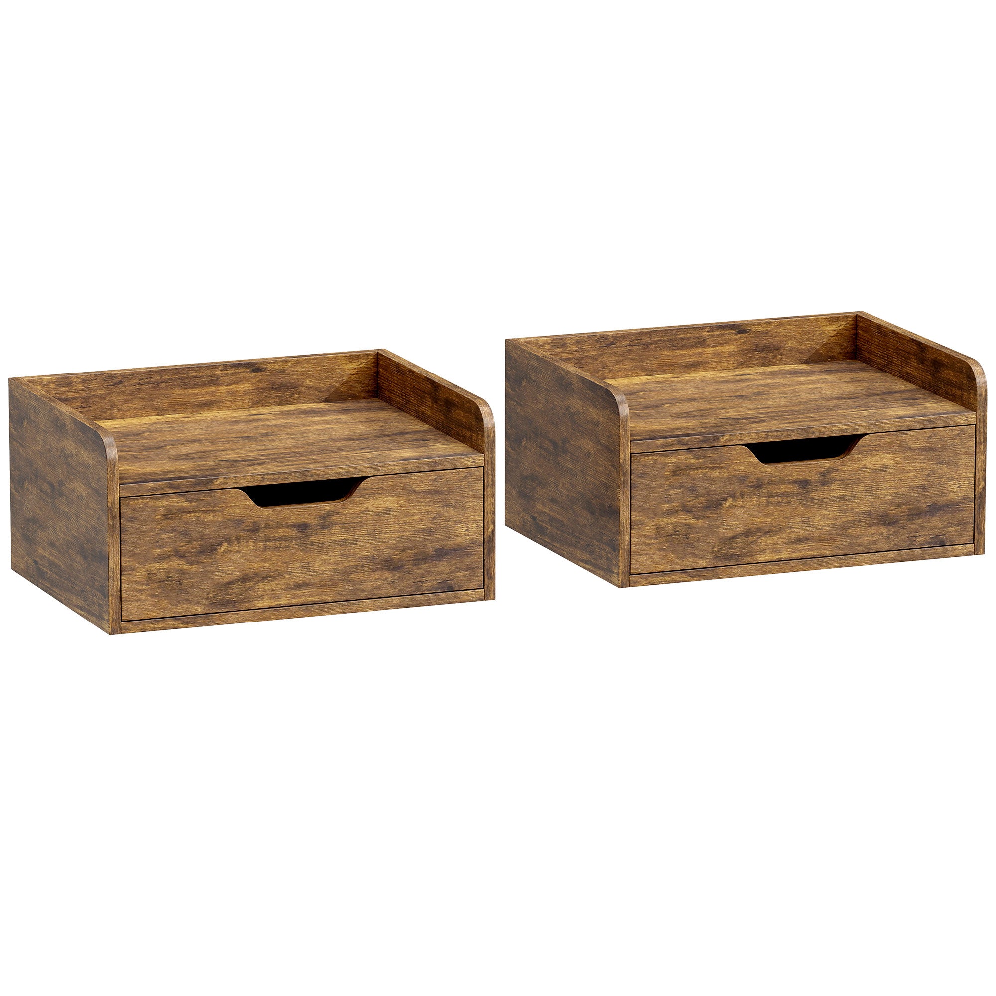 HOMCOM Floating Nightstands Set of 2, Wall Mounted Bedside Table with Drawer for Bedroom, Rustic Brown 