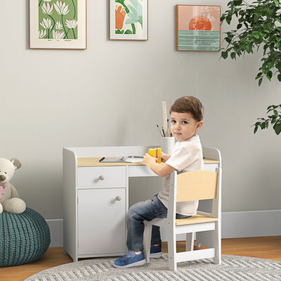ZONEKIZ Kids Desk and Chair Set for 3-6 Years with Storage Drawer, Study Table and Chair for Children - White 