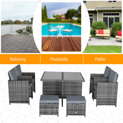 Outsunny 8-Seater Rattan Dining Set Garden Furniture Cushion Seat Woven Rattan Grey 
