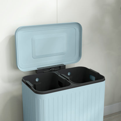 HOMCOM Dual Kitchen Bin, 2 x 20L Double Bin for Recycling and Waste, Fingerprint-proof Pedal Bin with Soft-Close Lid, Removable Inner Buckets, Light Green 