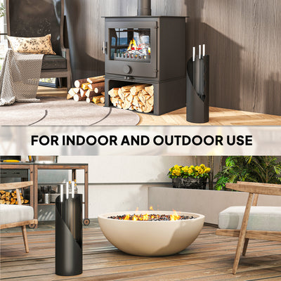 Outsunny 4 Pieces Fireplace Tools Set, Metal Fireplace Accessories Fireside Companion Set with Broom, Shovel, Poker and Bucket, Black 