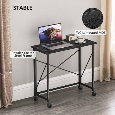 HOMCOM 80 cm Folding Desk on Wheels - Black 