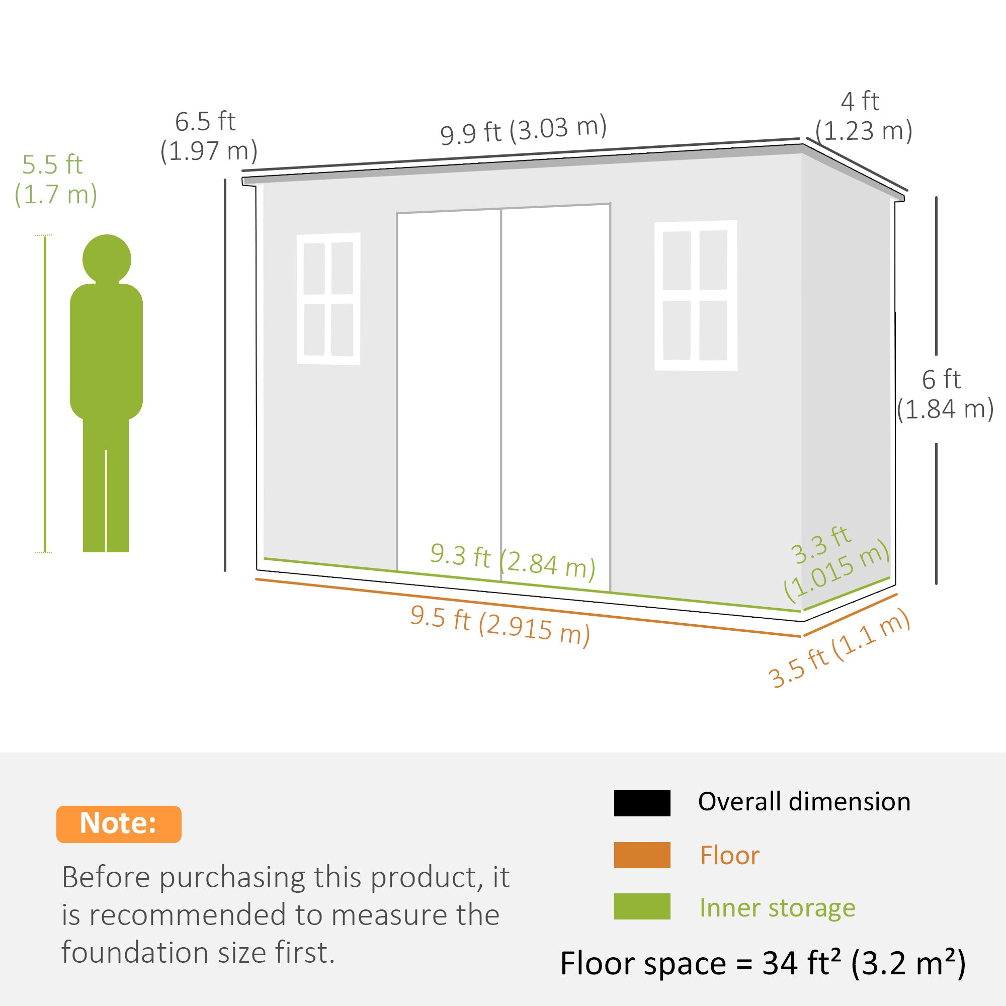 Outsunny 10 x 4 ft Resin Garden Shed, Outdoor Storage Shed with Floor, Windows, Lockable Doors and Vents, Dark Grey 