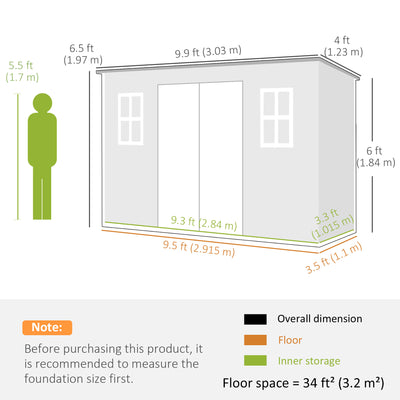 Outsunny 10 x 4 ft Resin Garden Shed, Outdoor Storage Shed with Floor, Windows, Lockable Doors and Vents, Dark Grey 