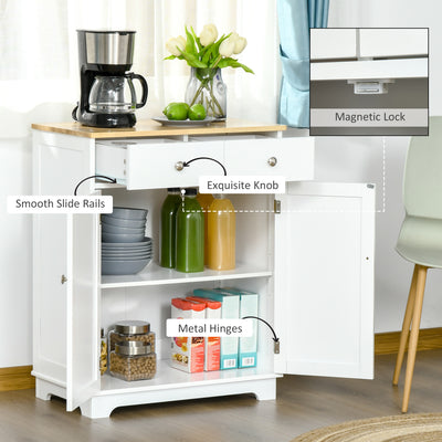 HOMCOM Kitchen Floor Cabinet Side Storage Cupboard Multi-use Sideboard Table with Solid Wood Top, Adjustable Shelf,Drawer for Dining Room, Living Room,Hallway 