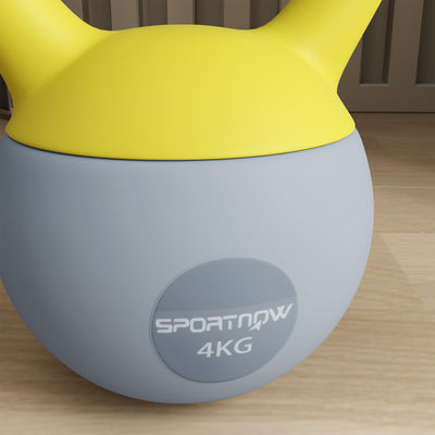 SPORTNOW Soft Kettlebell, 4kg Kettle Bell with Non-Slip Handle for Home Gym Weight Lifting and Strength Training, Yellow and Grey 