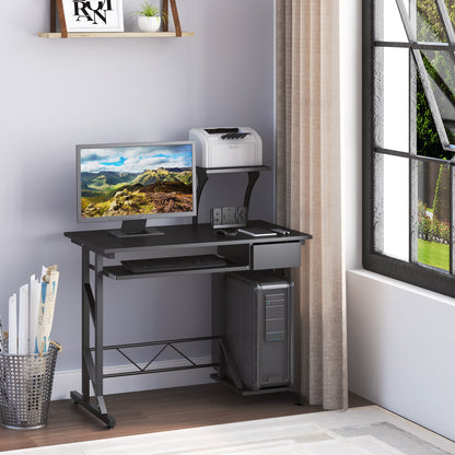 HOMCOM Computer Desk with Display Stand, Sliding Keyboard Tray Drawer and Host Box Shelf Home Office Workstation Black 