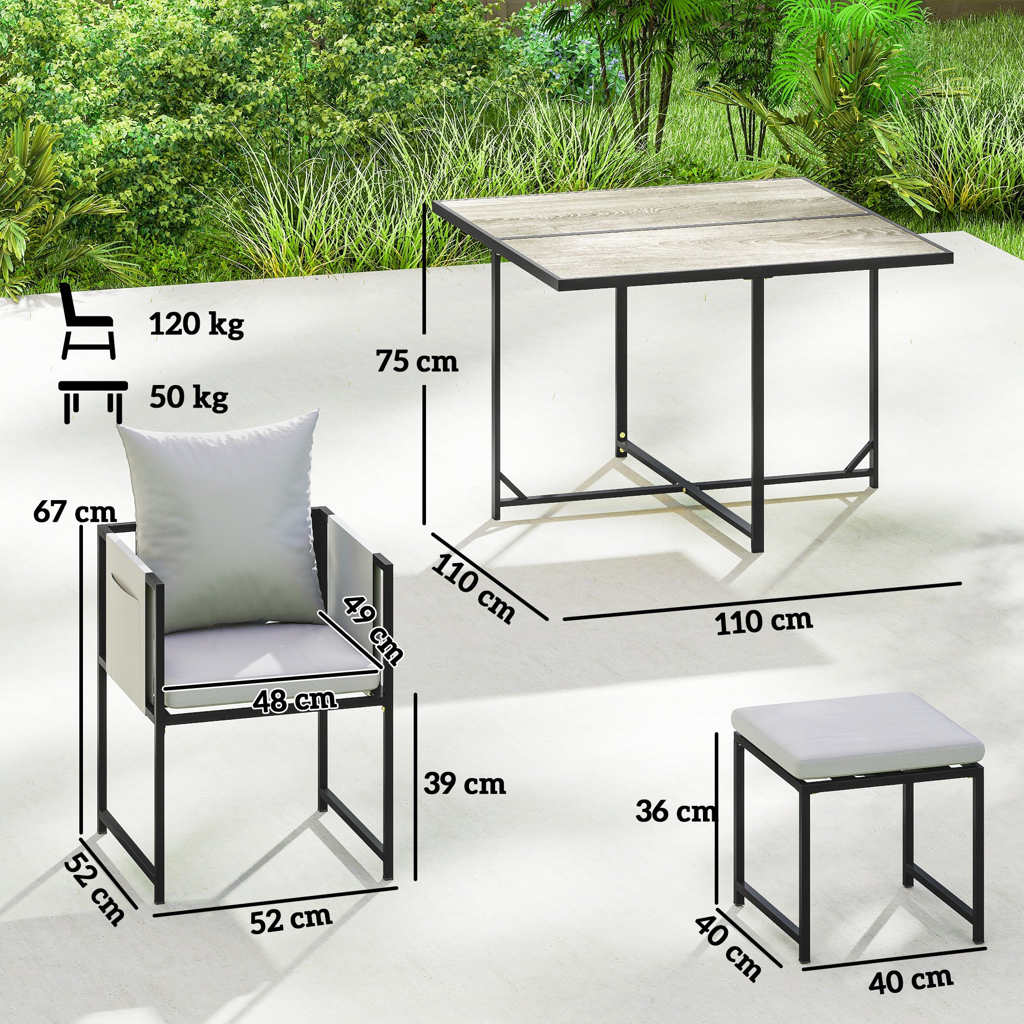 Outsunny Nine-Piece Steel Frame Garden Dining Set - Dark Grey 