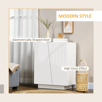HOMCOM High Gloss Storage Cabinet, Freestanding Storage Cupboard with Adjustable Shelves for Living Room, Bedroom, Hallway, White 