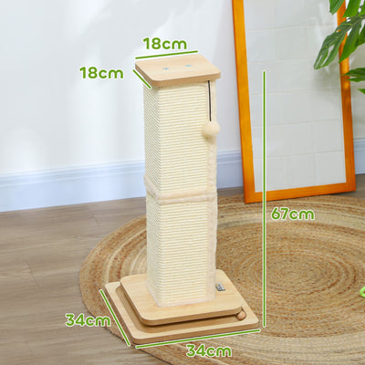 PawHut 3-in-1 Cat Scratching Post, 67cm Cat Scratcher w/ Track Ball Toy, Oak Tone 