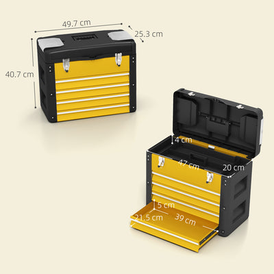 HOMCOM 4 Drawers Large Toolbox - Yellow 
