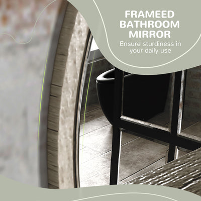 kleankin 45cm Round Home Mirror, with Shelf - Grey Wood-Effect 