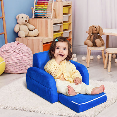 HOMCOM 2 In 1 Kids Armchair Sofa Bed Fold Out Padded Wood Frame Bedroom Blue 