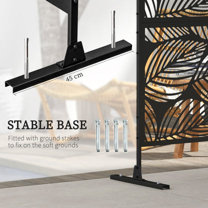 Outsunny Metal Decorative Privacy Screen Outdoor Divider, Black Leaf 