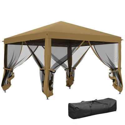 Outsunny 3 x 3\'c2\'a0m Pop Up Gazebo, 420D Garden Tent Canopy with Removable Mesh Sidewall Netting, Carry Bag for Garden Patio Outdoor, Khaki 