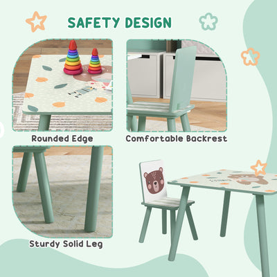 ZONEKIZ Kids and Table Chairs, Children Desk with Two Chairs, Toddler Furniture Set, for Ages 3-6 Years - Green 