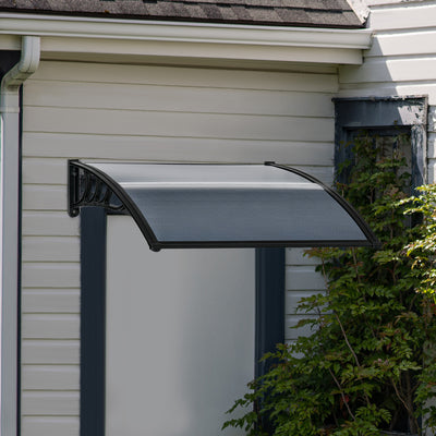 Outsunny Door Canopy Awning Outdoor Window Rain Shelter Cover for Front/Back Door Porch Black 100 x 75cm 