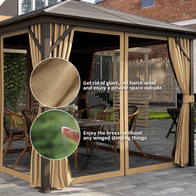 Outsunny 3 x 3(m) Metal Hardtop Gazebo, with Curtains and Accessories - Brown 