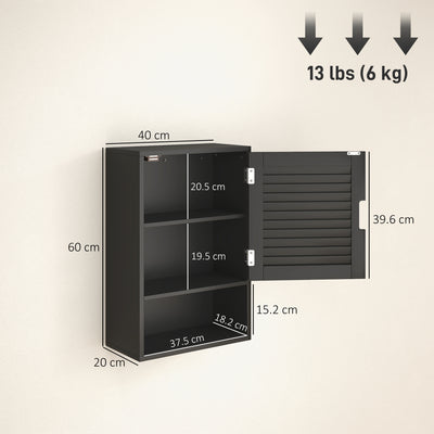 HOMCOM Bathroom Cabinet, Wall Mounted Storage Cabinet with Adjustable Shelves, 40 x 20 x 60 cm, Black 