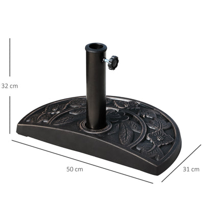 Outsunny 9kg Resin Parasol Base, Half Round Umbrella Stand with Floral Design for Garden, Outdoor, Suitable Umbrella Rod: Φ3.8cm, Φ4.8cm, Bronze Tone 