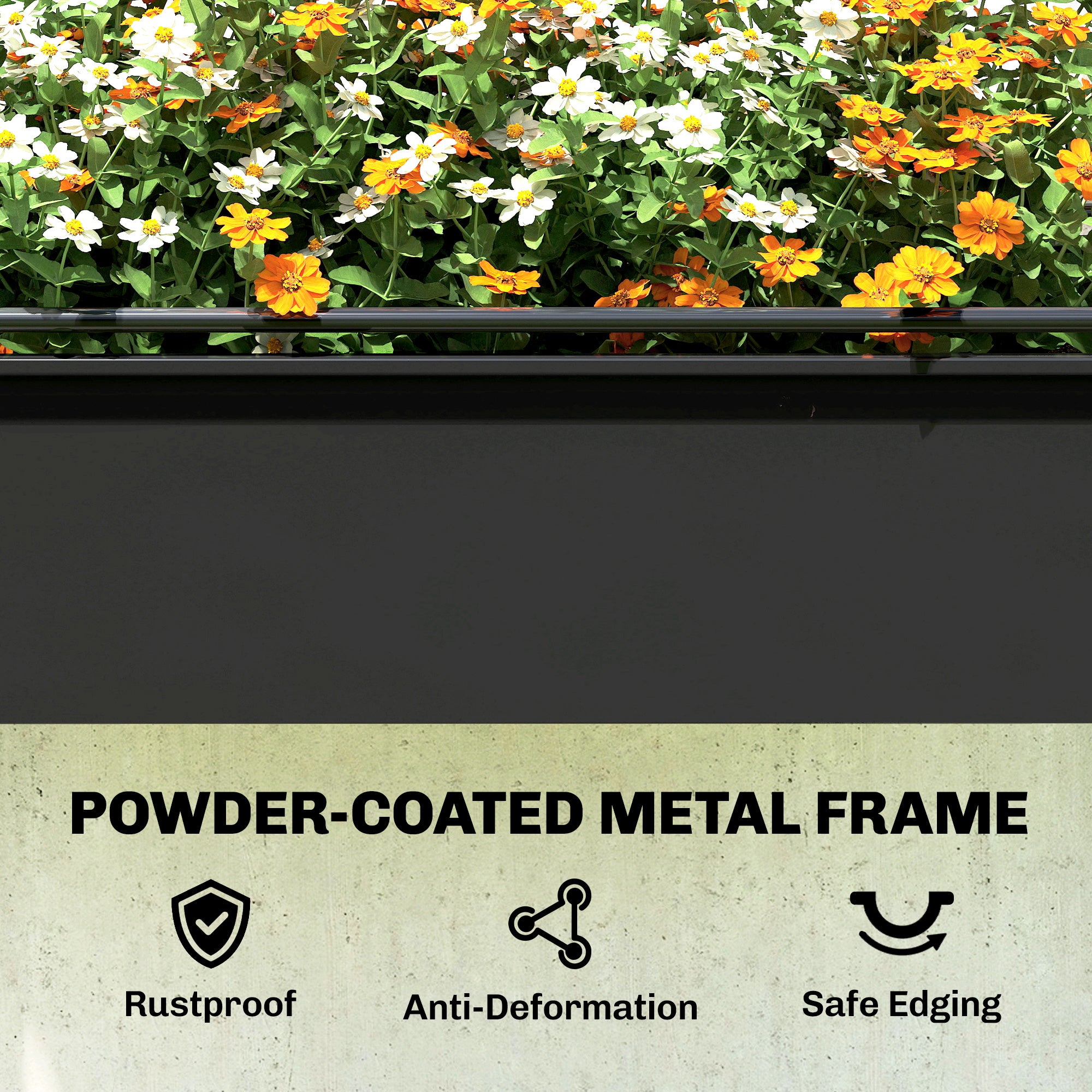 Outsunny Raised Planter with Flip-Up Greenhouse Cover, Metal Raised Garden Bed on Legs with Drainage Hole, Black 
