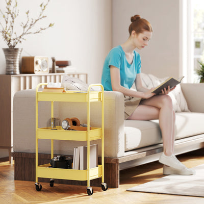 HOMCOM Three-Tier Steel Storage Trolley - Yellow 