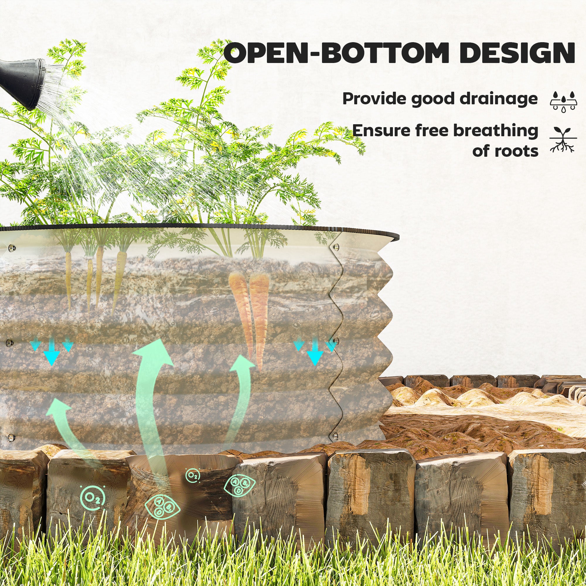Outsunny Set of 2 Raised Garden Bed, Metal Planter Box with Safety Edging, Easy-to-assemble Stock Tank, Cream White 