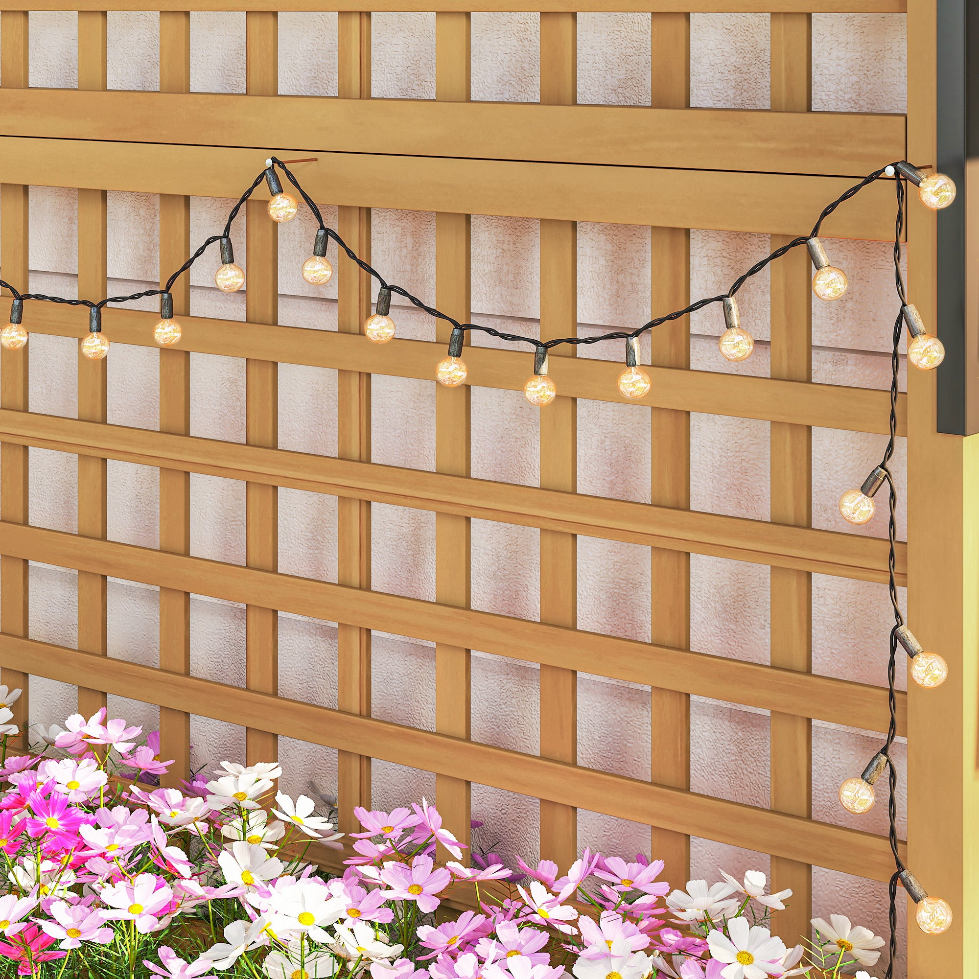 Outsunny Raised Bed with Drainage Holes, Wood Planter with Trellis for Climbing Plants to Grow Vegetables, Flowers, Yellow 