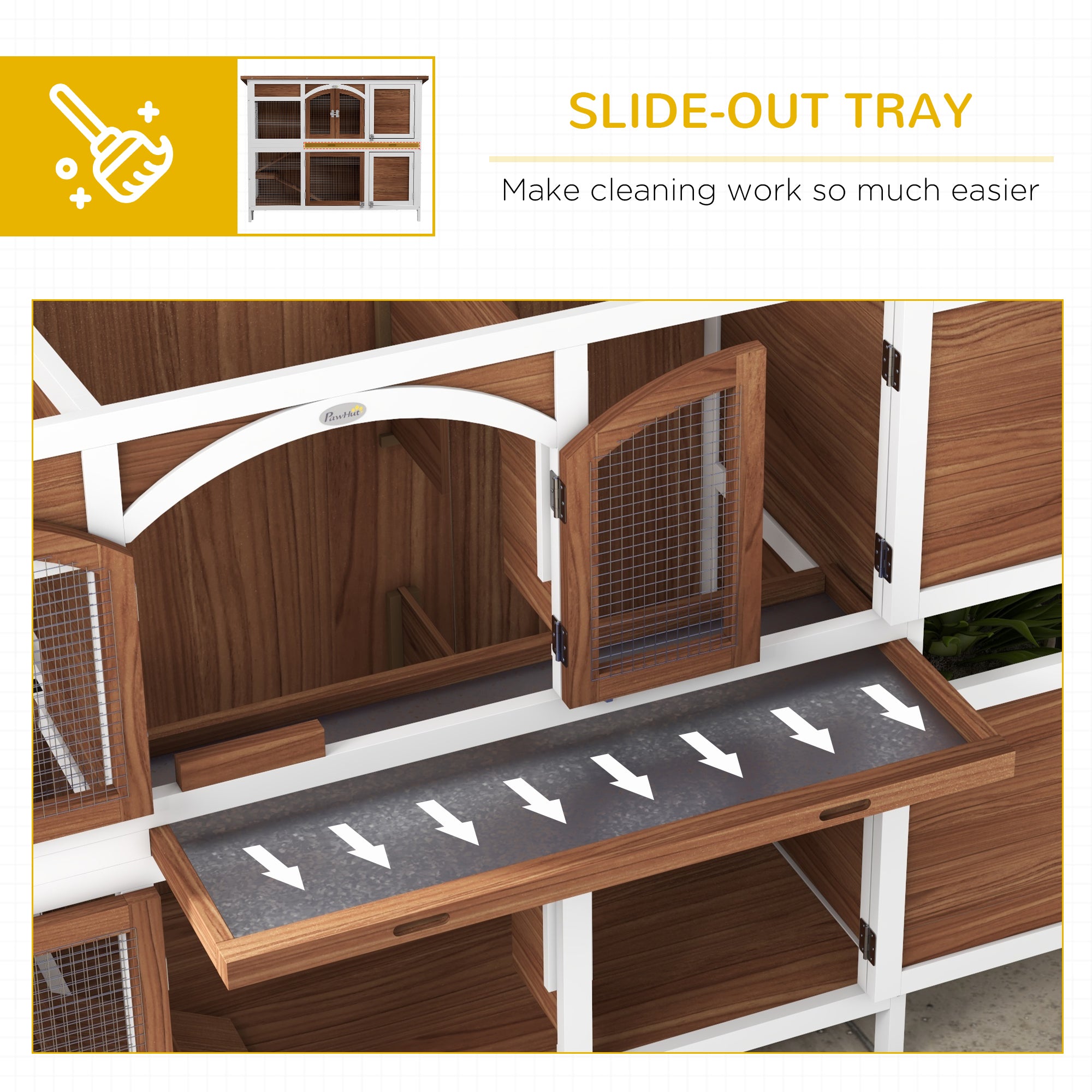PawHut Two-Tier Wooden Pet Hutch with Openable Roof, Slide-Out Tray 