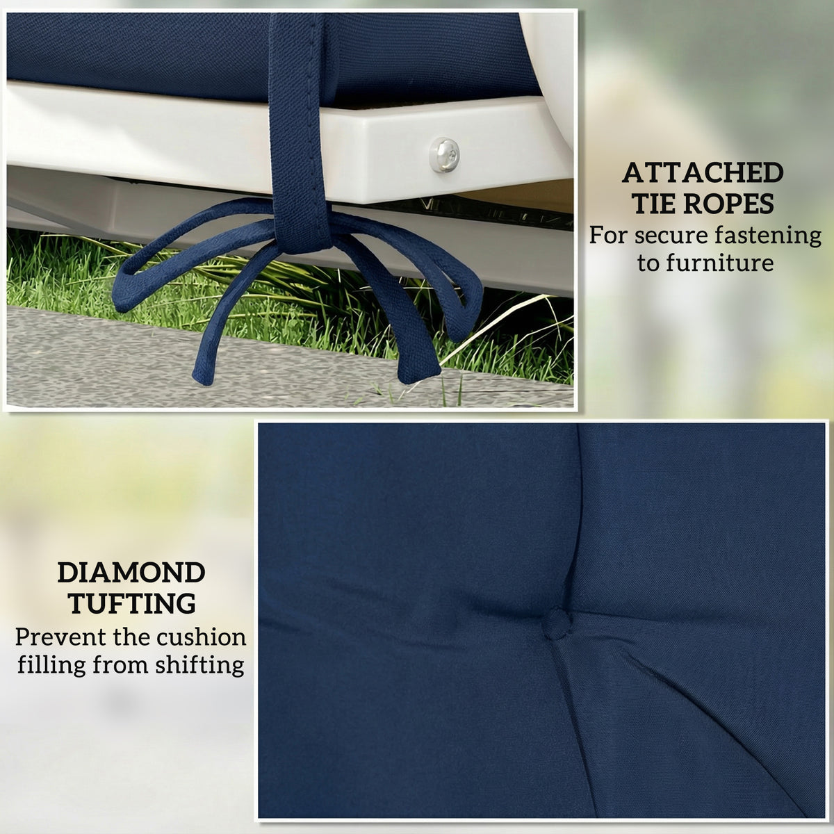 Outsunny 2 Seater Bench Pad, Garden Chair Cushion with Back and Ties for Indoor and Outdoor Use, 98 x 100 cm, Dark Blue 