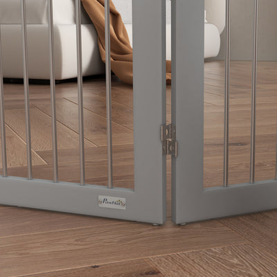 PawHut Foldable Dog Gate, Freestanding Pet Gate, with Two Support Feet, for Staircases, Hallways, Doorways - Grey 