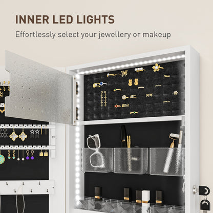 HOMCOM 108 x 37cm Lockable Jewellery Cabinet, with LED Lights - White Surface and Black Lining 