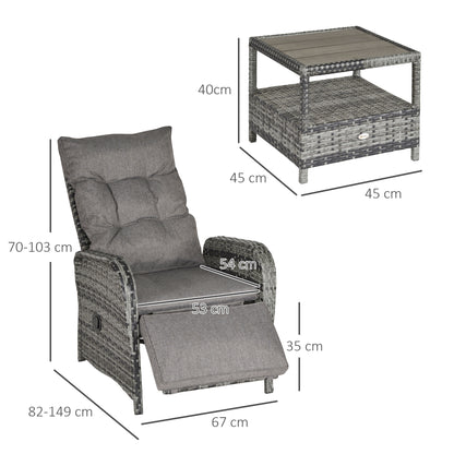Outsunny 2 Seater Patio Wicker Chaise Lounge Sofa Set with Fabric Cushion, Grey 