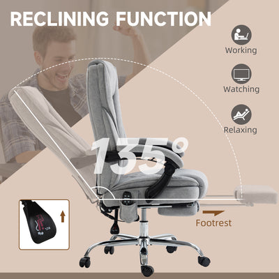 Vinsetto Massage Office Chair, Heated Reclining Computer Chair with Adjustable Height and Footrest, Grey 