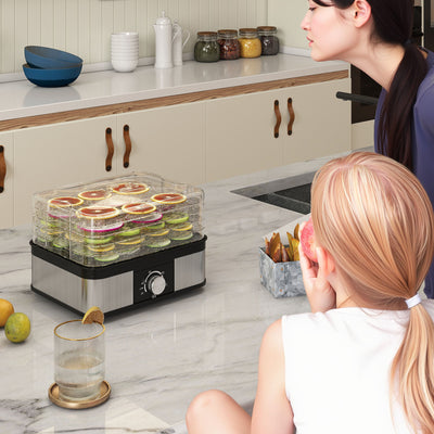 HOMCOM 5 Tier Food Dehydrator, 245W Stainless Steel Food Dryer Machine with Adjustable Temperature for Drying Fruit, Meat, Vegetable, Jerky and Pet Treat, Black 