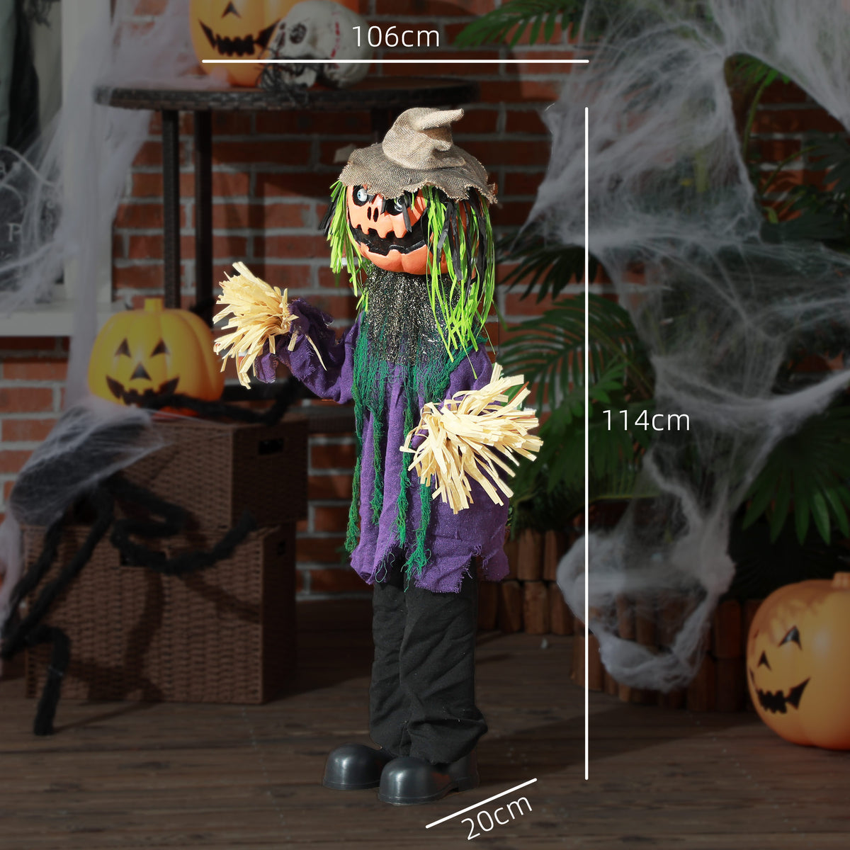 HOMCOM 3'6" Pumpkin Scarecrow Halloween Animatronic, with Glowing Eyes 