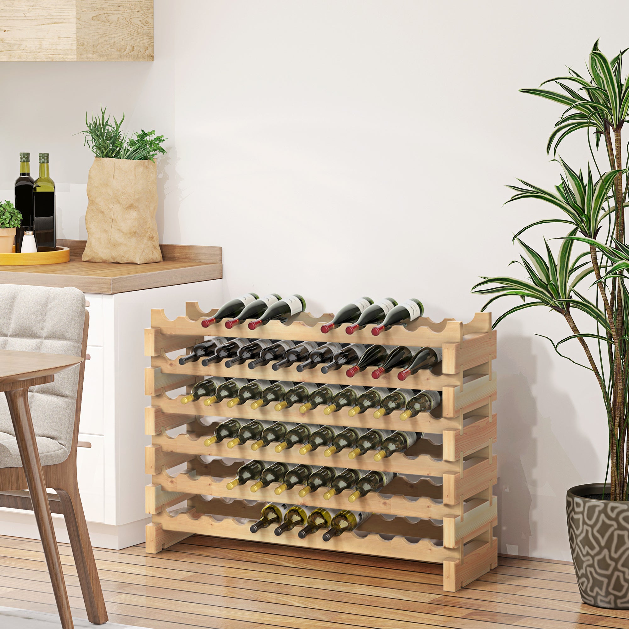 HOMCOM Six-Tier, 72 Bottle Wooden Wine Rack - Natural 