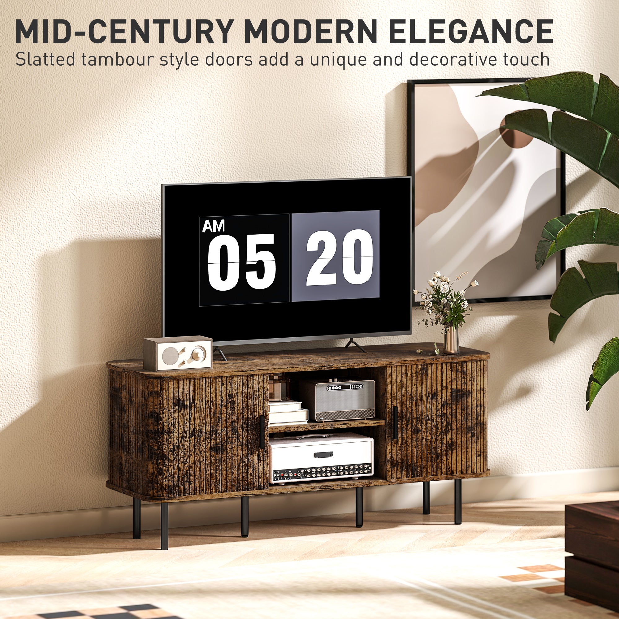 HOMCOM TV Stand Cabinet for TVs up to 55 Inches, TV Unit with Storage Shelves and Cupboard for Living Room, Rustic Brown